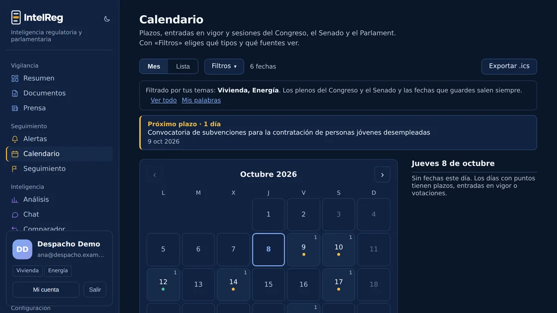 Calendario de plazos