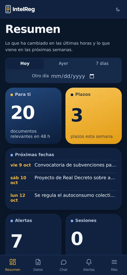 Resumen de IntelReg en el móvil
